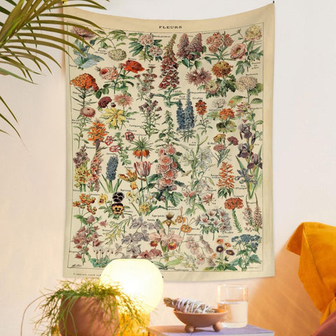 Botanical Print Floral Tapestry Wall Hanging-HA00218-Veeddydropshipping