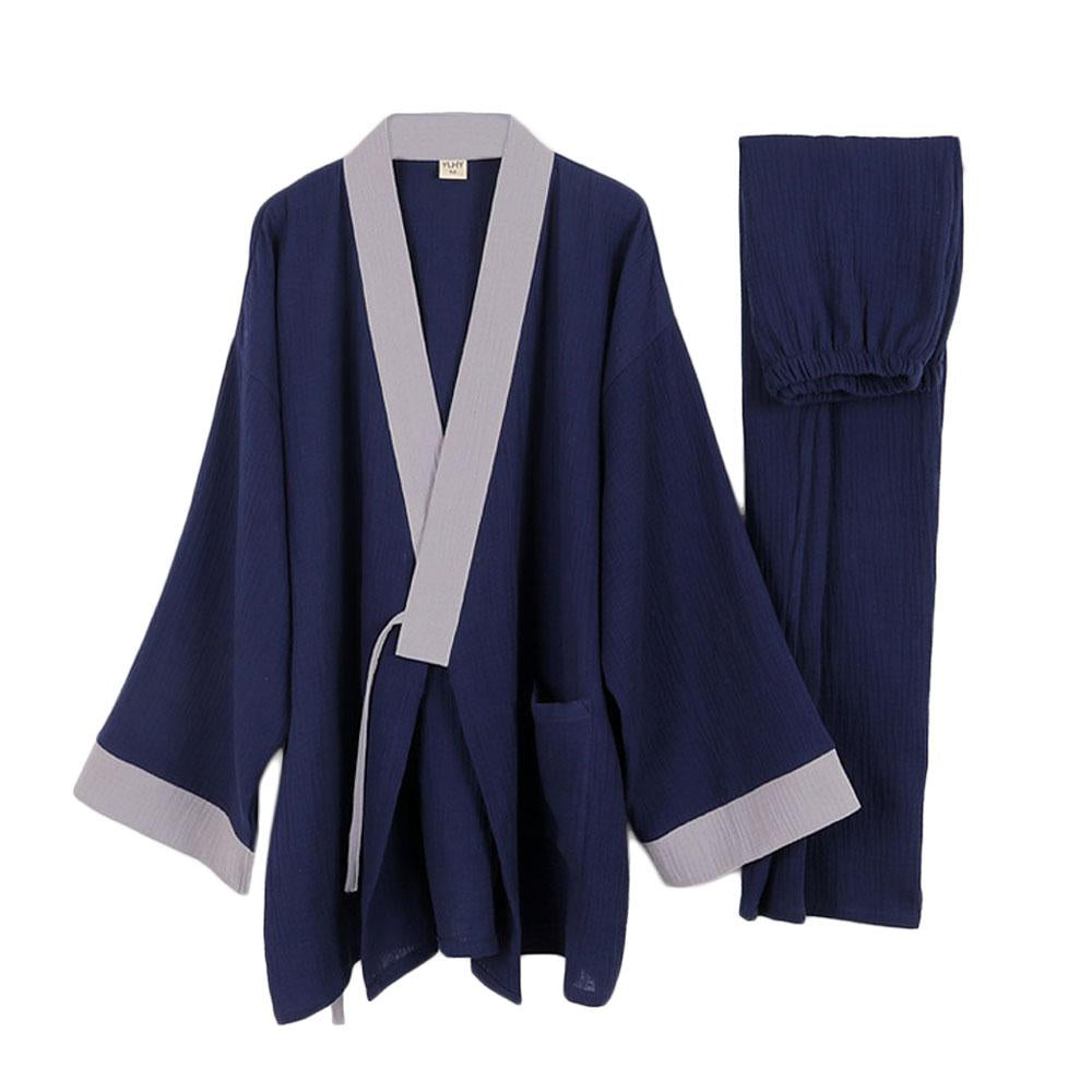 Pajamas Men Long-sleeve Trousers Cotton Casual Home Service Two-piece Suit Comfortable-MF01590-Veeddydropshipping