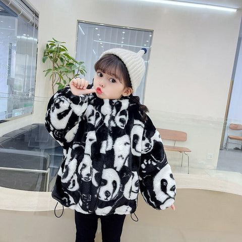 Girls Fur Coat Panda Pattern Children Thick Warm Jacket-TB00985-Veeddydropshipping