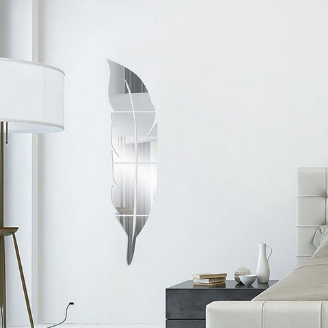 Large Feather 3D Mirror Wall Sticker-HA00223-Veeddydropshipping