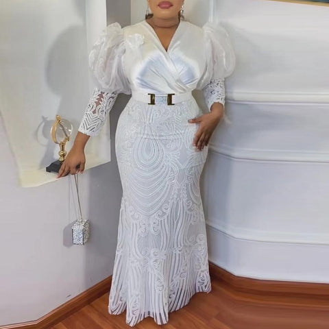 African Plus Size Lace Dresses For Women-WF01524-Veeddydropshipping