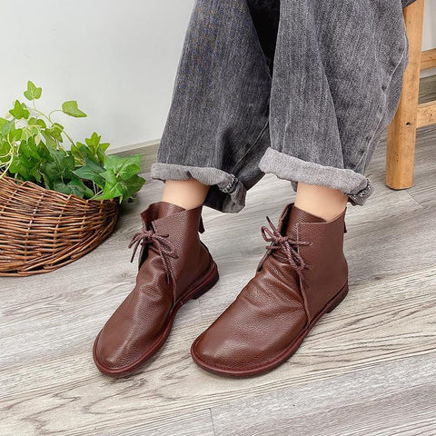 Shoes For Women Short Boots Lace Up Flat Sole Soft-BS01051-Veeddydropshipping