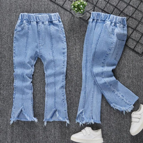 Kids Girls Denim Jeans Pants Spring Autumn Trousers Elastic Waistband-TB01246-Veeddydropshipping