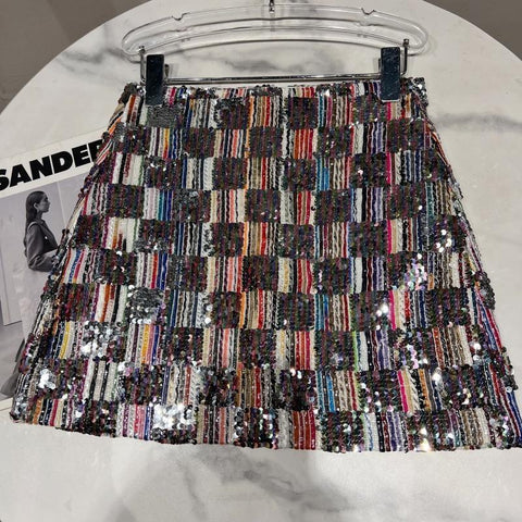 Sequins Striped Tweed Short Skirt Women-WF00568-Veeddydropshipping