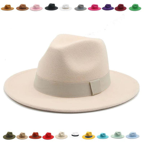Women Ribbon Band Men&#39;s Hat Wide Brim Classic Beige-MF00991-Veeddydropshipping