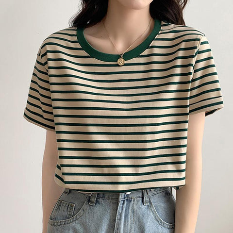 Women Summer Striped T-shirts For Women Clothing-Veeddydropshipping