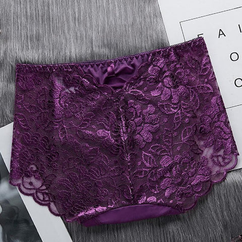 Women mid-waist Lace Large Size briefs-WF00821-Veeddydropshipping