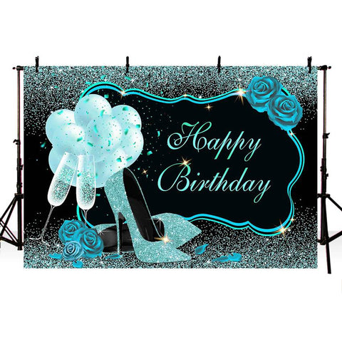 Sweet Pink Rose Birthday Backdrop Shiny Glitter High Heels Champagne Adults Women -CE00293-Veeddydropshipping