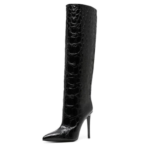 Thin High Heel Long Tube Women&#39;s Boots Stone-BS01054-Veeddydropshipping