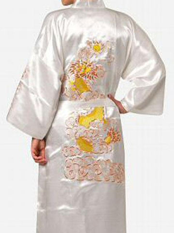 Men&#39;s Satin Silk Robe Embroidery Kimono Bath Gown Dragon-MF01602-Veeddydropshipping