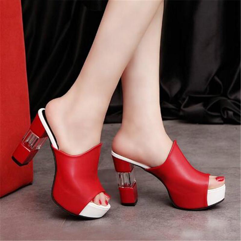 High Heel Mules Clogs Black Peep Toe Platform Mules Emal-BS00889-Veeddydropshipping