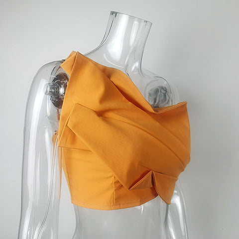 One Shoulder Crop Top Women Hollow Out Elegant T Shirts-WF00181-Veeddydropshipping