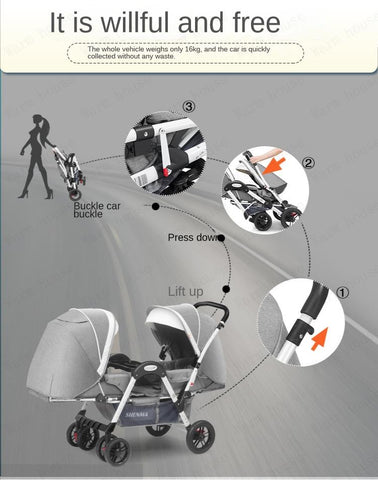 Twin baby stroller baby can sit and lying,double baby stroller carriage-TB00380-Veeddydropshipping