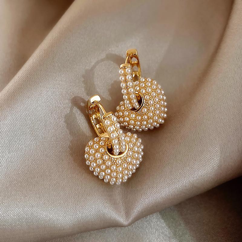 Style Sweet Pearl Peach Heart Love Dangle Earrings -JW00160-Veeddydropshipping