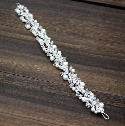 Flower Diamante Crystal Pearl Headband Rhinestone Wedding  -JW00538-Veeddydropshipping