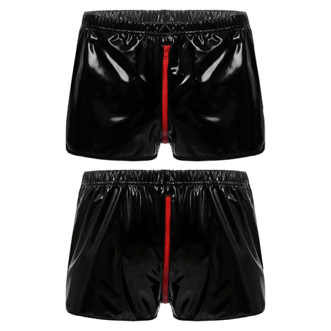 Patent Leather Shorts Man Zipper Crotch Short Pants Wetlook-MF01666-Veeddydropshipping