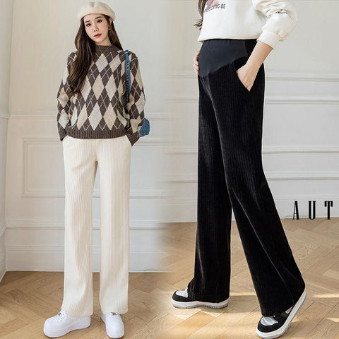 Corduroy Maternity Pants Wide Leg Loose Elastic Waist belly Pants Clothes for Pregnant-TB00555-Veeddydropshipping