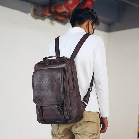 Casual Fashion Bags For Men Retro Zipper PU Leather Backpacks Male-BS00337-Veeddydropshipping