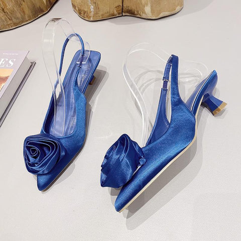 Sandals Flower Decoration Pump Pink Pointed Toe Slingback-BS00897-Veeddydropshipping
