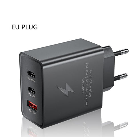 USB PD 65W Fast Charging Charger 3Ports Type C Quick Charger 3.0 Mobile Phone Adapter-PA00045-Veeddydropshipping