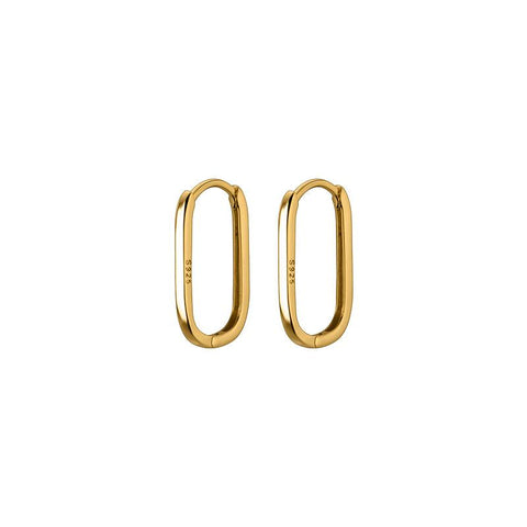 925 Sterling Silver Simple Oval Glossy Huggies Ear Buckle Earrings -JW00183-Veeddydropshipping