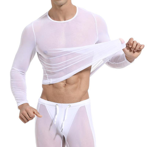 Fishnet Shirt Men Party Perform Streetwear Tops Fitness Riding-MF01593-Veeddydropshipping