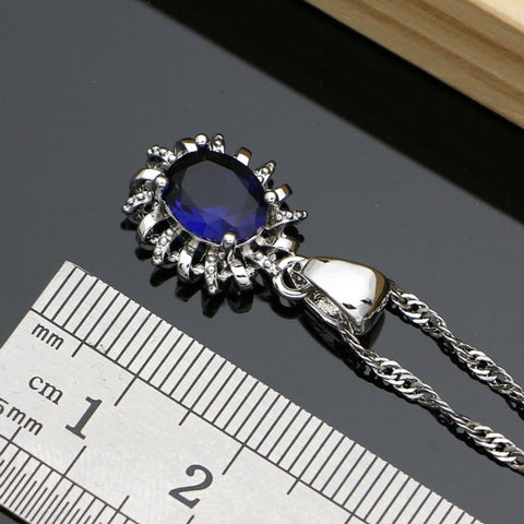 Silver 925 Jewelry Sets for Women Natural Blue Sapphire Stone -JW00049-Veeddydropshipping