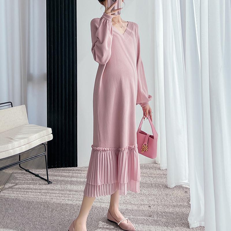 Casual Loose Maternity Dresses Chiffon Pleated Long Pregnancy Dress-TB00618-Veeddydropshipping