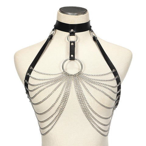 Leather Body Chain Bra Chest Waist Fashion Metal Jewelry Accessories-JW01361-Veeddydropshipping