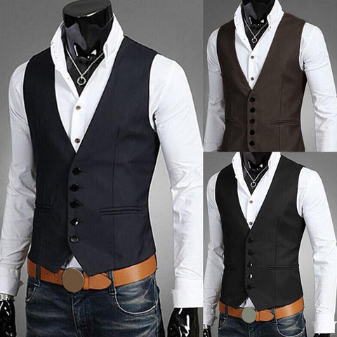 color V-neck button pocket sleeveless vest formal-MF01315-Veeddydropshipping