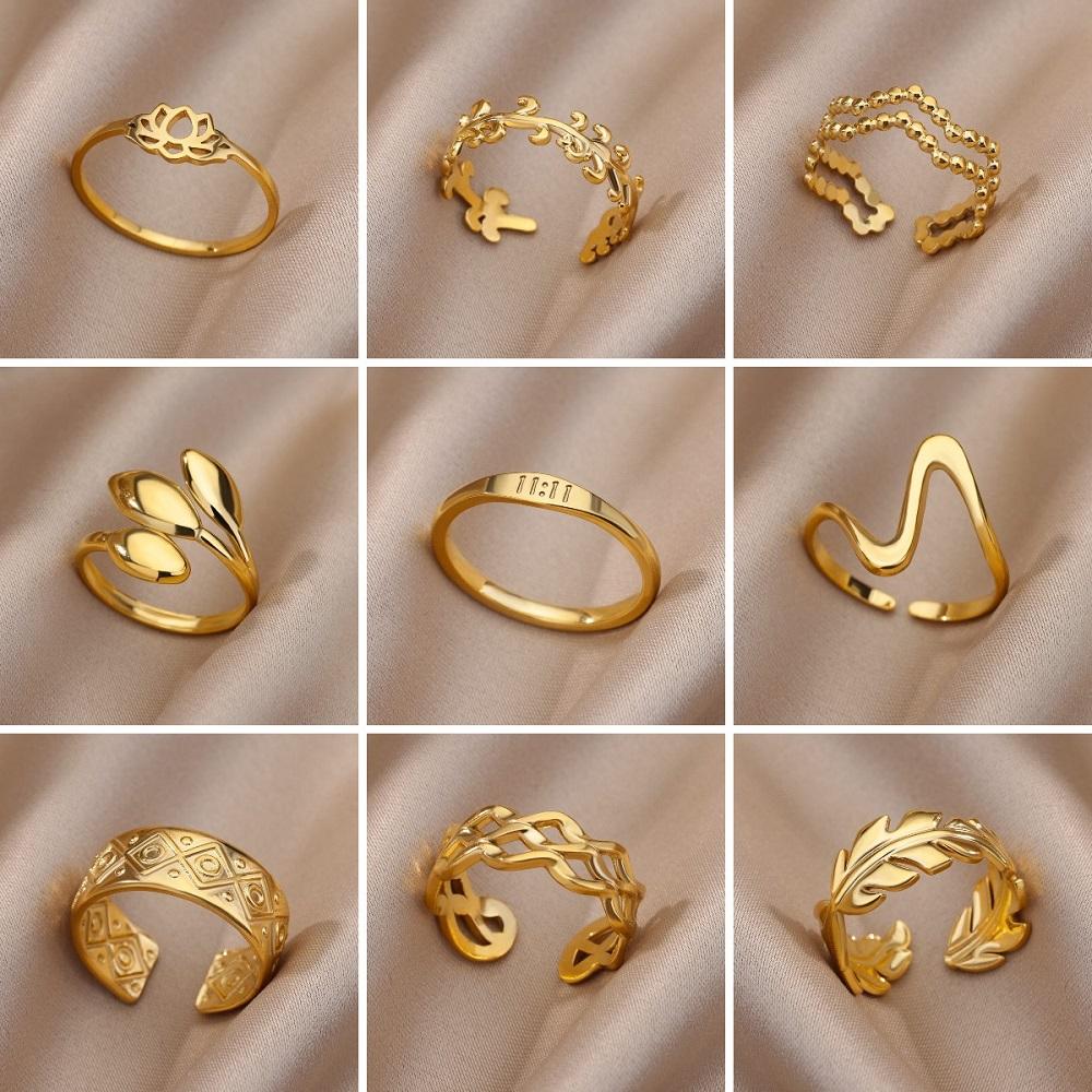 Adjustable  Simple Geometric Leave Flower Open Ring Jewelry-JW01397-Veeddydropshipping