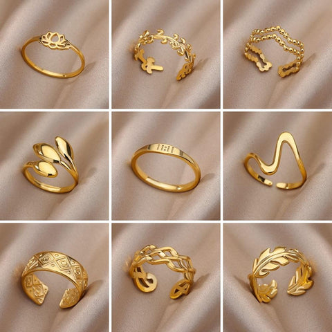 Adjustable  Simple Geometric Leave Flower Open Ring Jewelry-JW01397-Veeddydropshipping