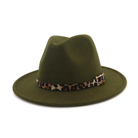 Women Leopard Belt Imitation Woolen Felt Hat-MF00996-Veeddydropshipping