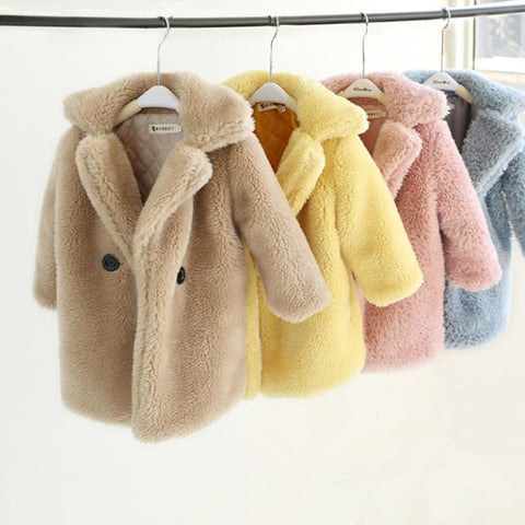 2-9Y Kids Girls Faux Fur Coats 2022 Winter Thicken Warm Mid-length-TB01221-Veeddydropshipping