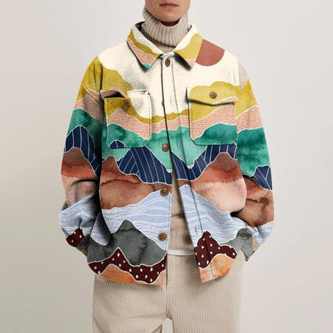 Casual Loose Print Jacket Lapel Trend Abstract Line-MF01055-Veeddydropshipping