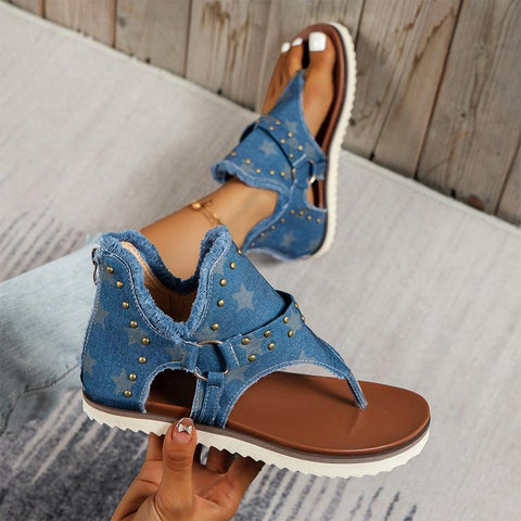 Women Chic Star Print Gladiator Sandals Ladies Punk Rivet Stud-BS00836-Veeddydropshipping