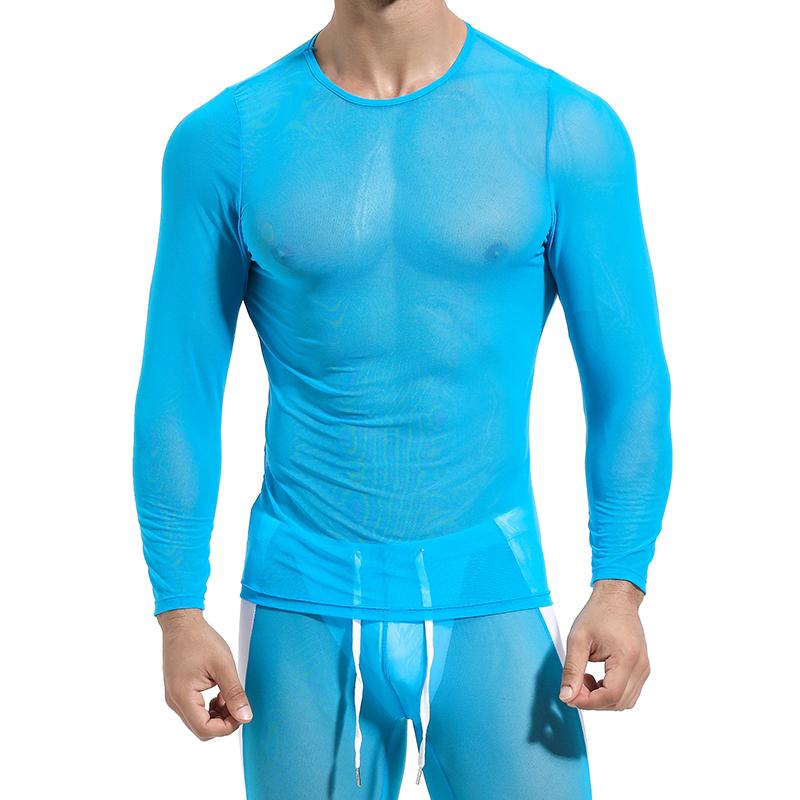 Fishnet Shirt Men Party Perform Streetwear Tops Fitness Riding-MF01593-Veeddydropshipping