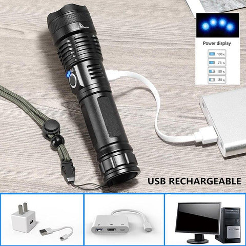 Powerful XHP70 Flashlight 5 ModesUSB Rechargeable Zoom Led Torch Lantern-TI00761-Veeddydropshipping