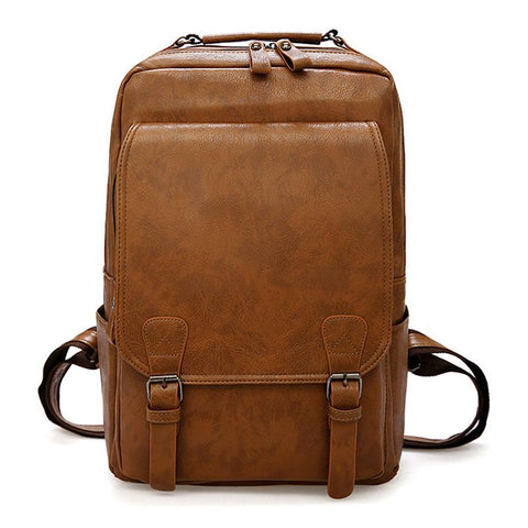 Casual Fashion Bags For Men Retro Zipper PU Leather Backpacks Male-BS00337-Veeddydropshipping