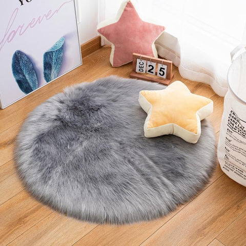 Plush Round Carpet Sheepskin Home Decor-HA00471-Veeddydropshipping