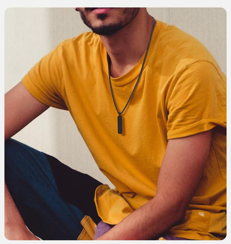 Necklace for Men Geometric Vertical Bar Pendant with A-Z Letters -JW01182-Veeddydropshipping
