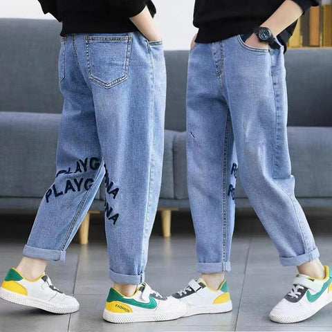 Boys Jeans Kids Casual High Waist Jean Pant Cartoon Printed Denim-TB01258-Veeddydropshipping