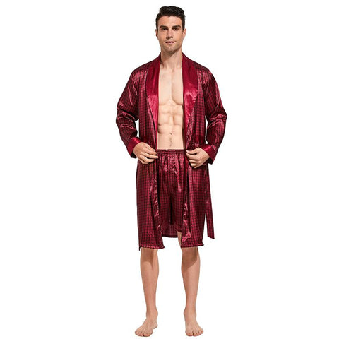 Men’s Satin Robe Lightweight Long Sleeve Silk Kimono Bathrobe with-MF01597-Veeddydropshipping