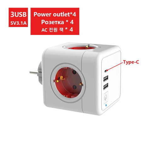 16A EU Plug Power Strip with USB 4 AC Outlets Type C Charging Ports 5V -CE00120-Veeddydropshipping