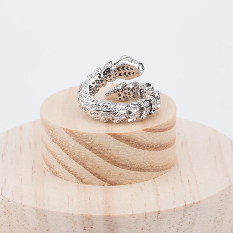 Snake Ring Adjustable Opening Winding Silver Color Zirconia Fashion   -JW00395-Veeddydropshipping