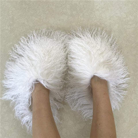 Mongolian Shoes  Luxury Real Sheep Fur Slides Slippers-BS01273-Veeddydropshipping