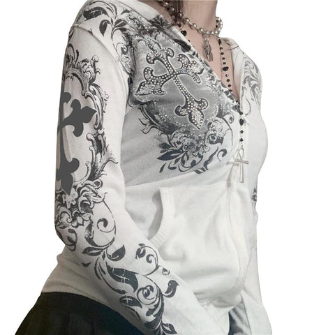 Women Aesthetic Graphic Print Long Sleeve Coat-Veeddydropshipping
