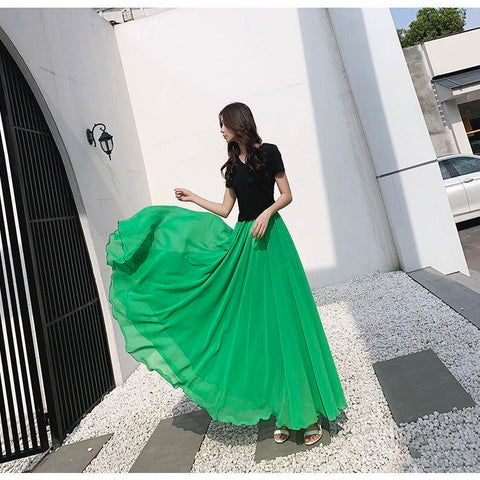 Pleated Women High Waist Chiffon Large Swing Skirt-WF00436-Veeddydropshipping