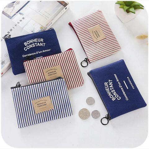 Data Cable Organizer Coin Bag Purse Women Stripe Coin Money Card Holder Wallet Case Zipper-PA00901-Veeddydropshipping