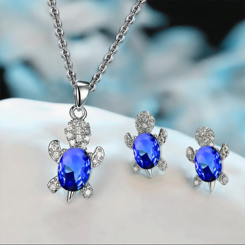 Fashion Simple Crystal Turtle Earrings Necklace Set Women-JW01345--Veeddydropshipping
